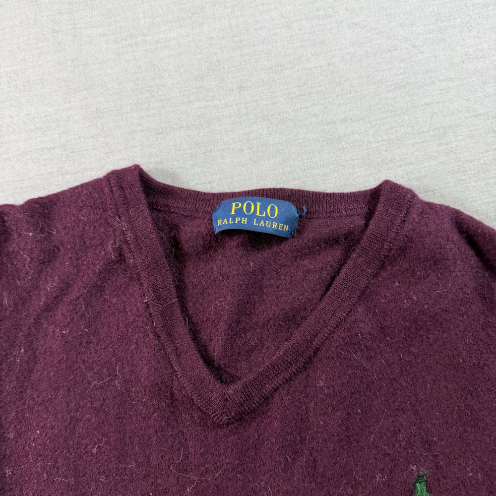 Polo Ralph Lauren V-Neck Sweater Mens‎ M Purple Good Embroidered Pony Logo - Picture 6 of 8